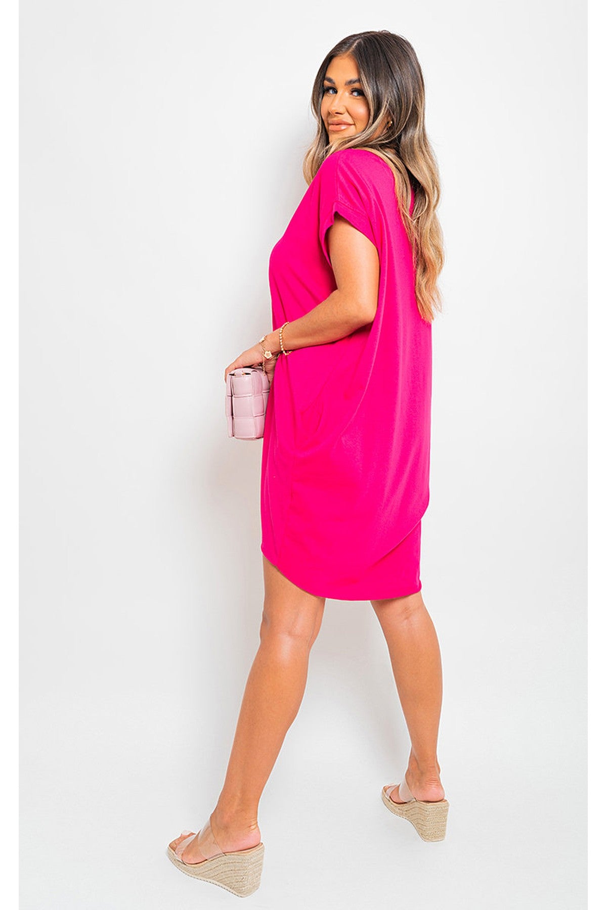 Esme Short Sleeve With Front Pockets Top - Fuschia