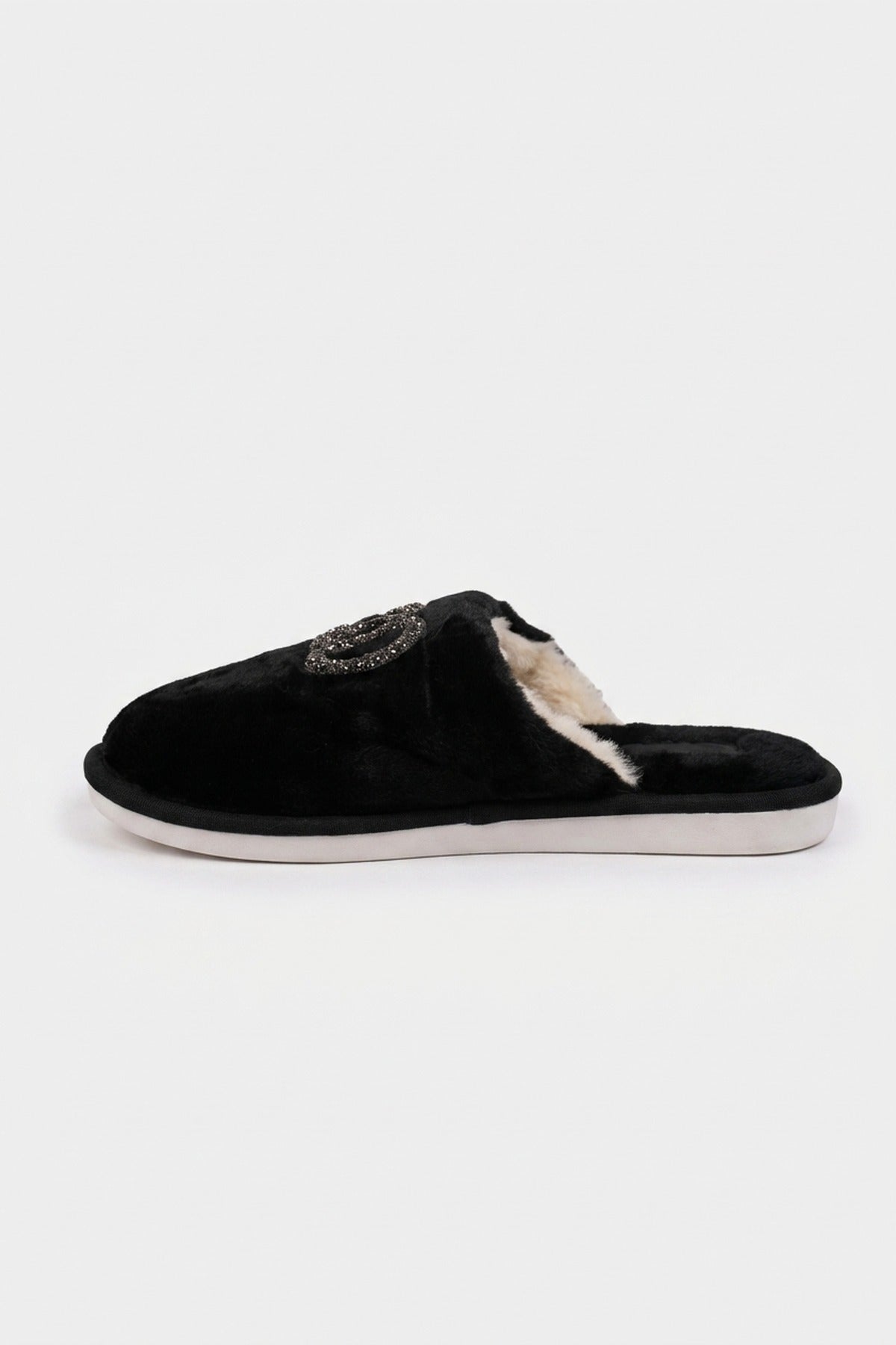 Silke Faux Fur Embellished Slippers - Black