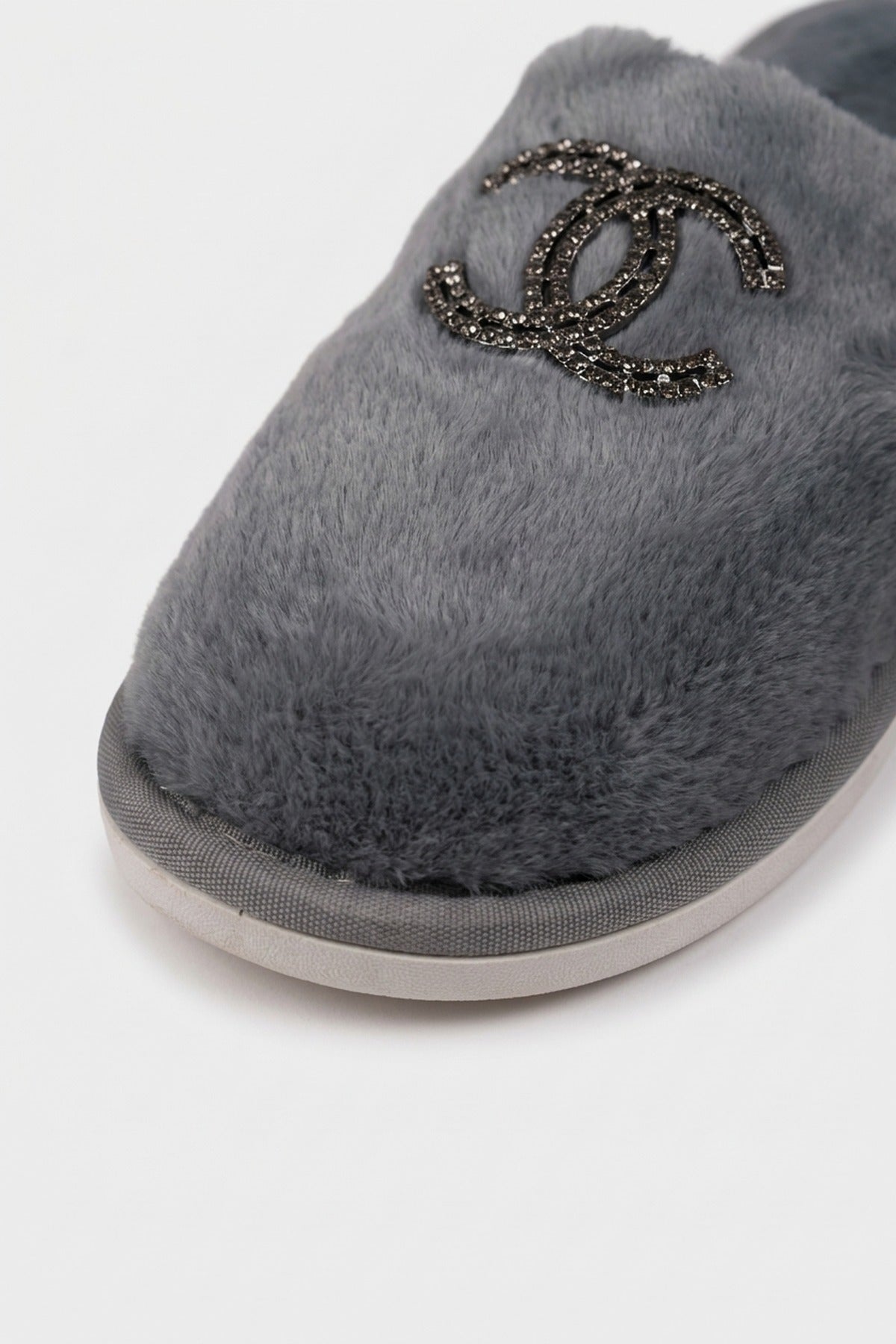 Silke Faux Fur Embellished Slippers - Grey