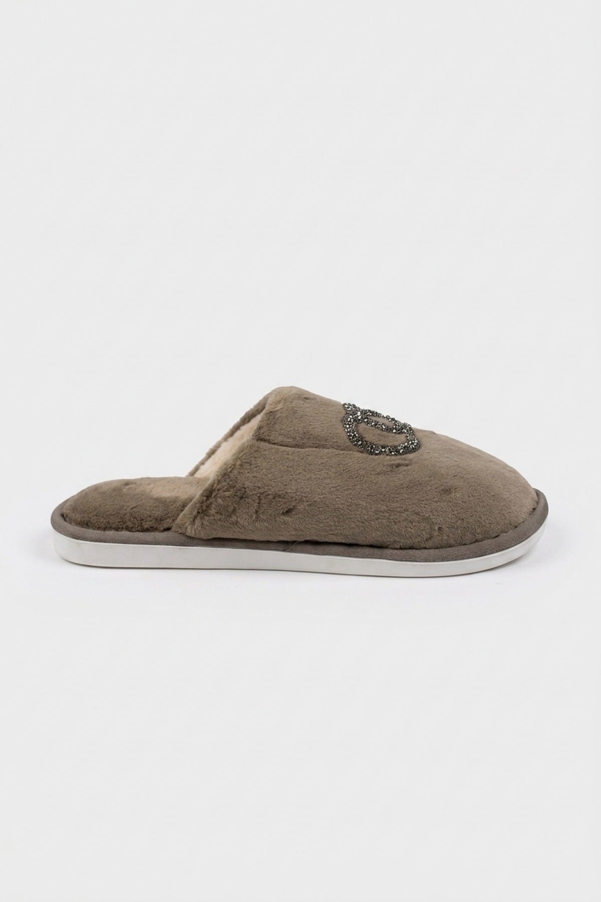 Silke Faux Fur Embellished Slippers - Khaki