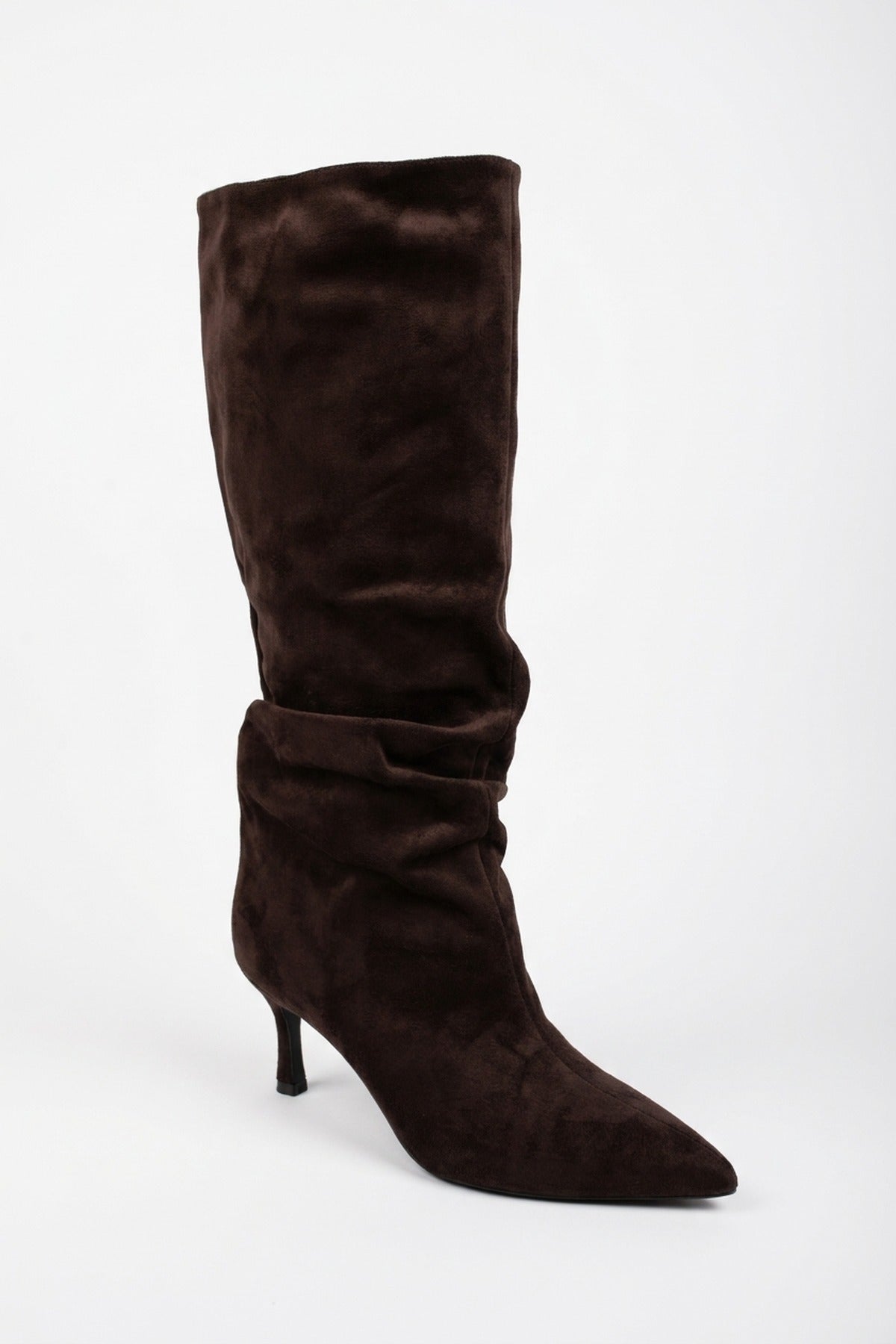 Anais Faux Suede Slouch Knee High Stiletto Boots - Brown