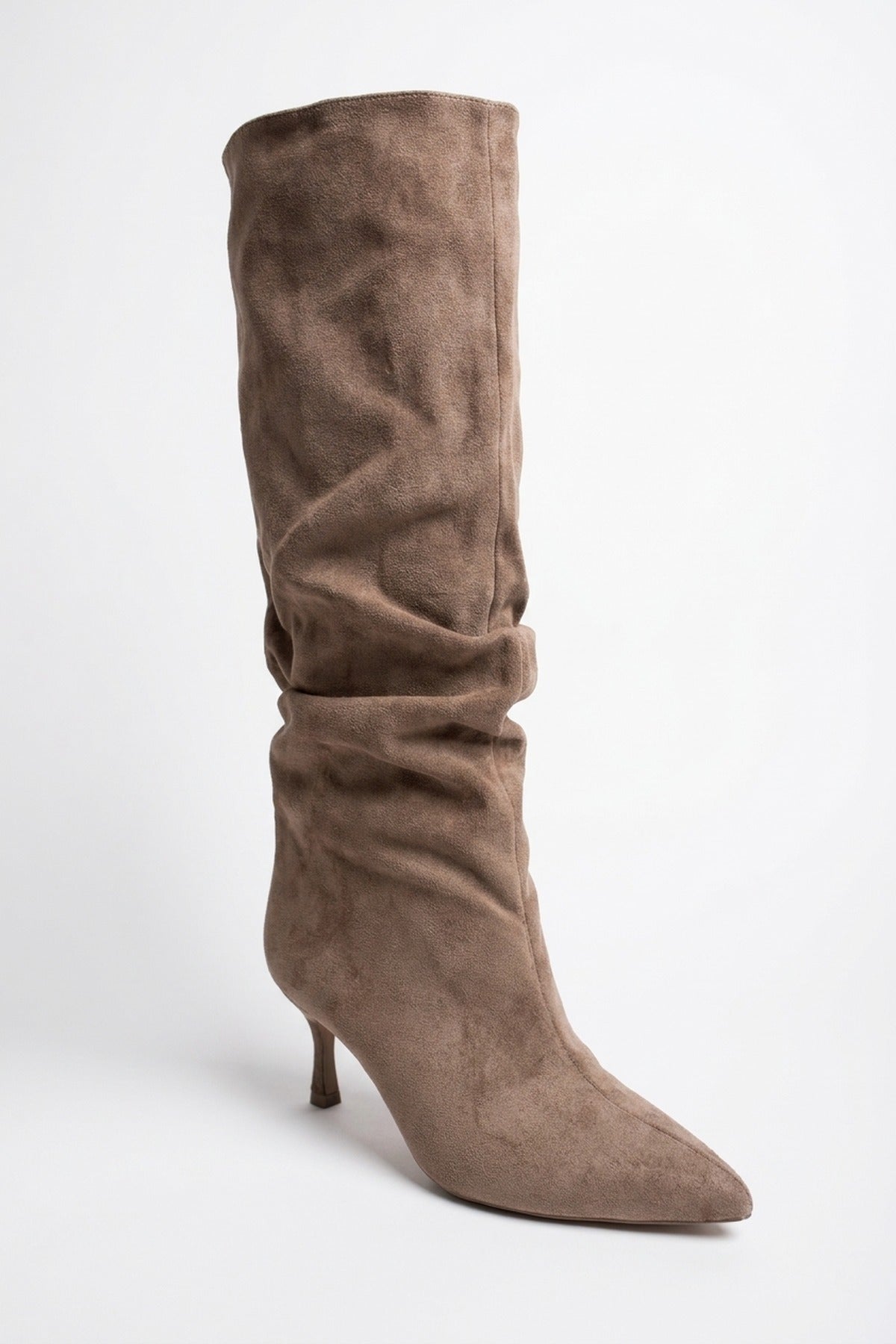 Anais Faux Suede Slouch Knee High Stiletto Boots - Khaki