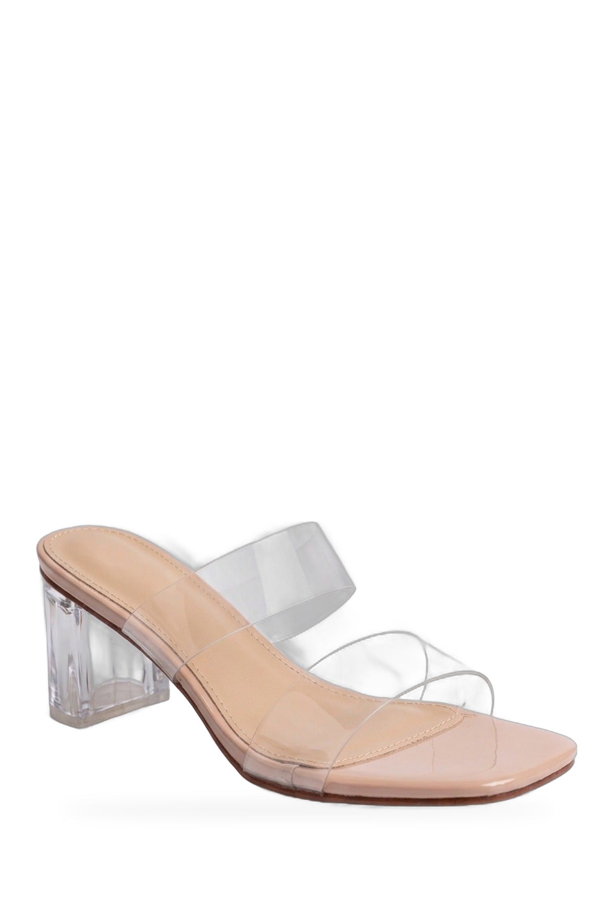 Genevieve Clear Strap Low Block Heel Mules - Beige