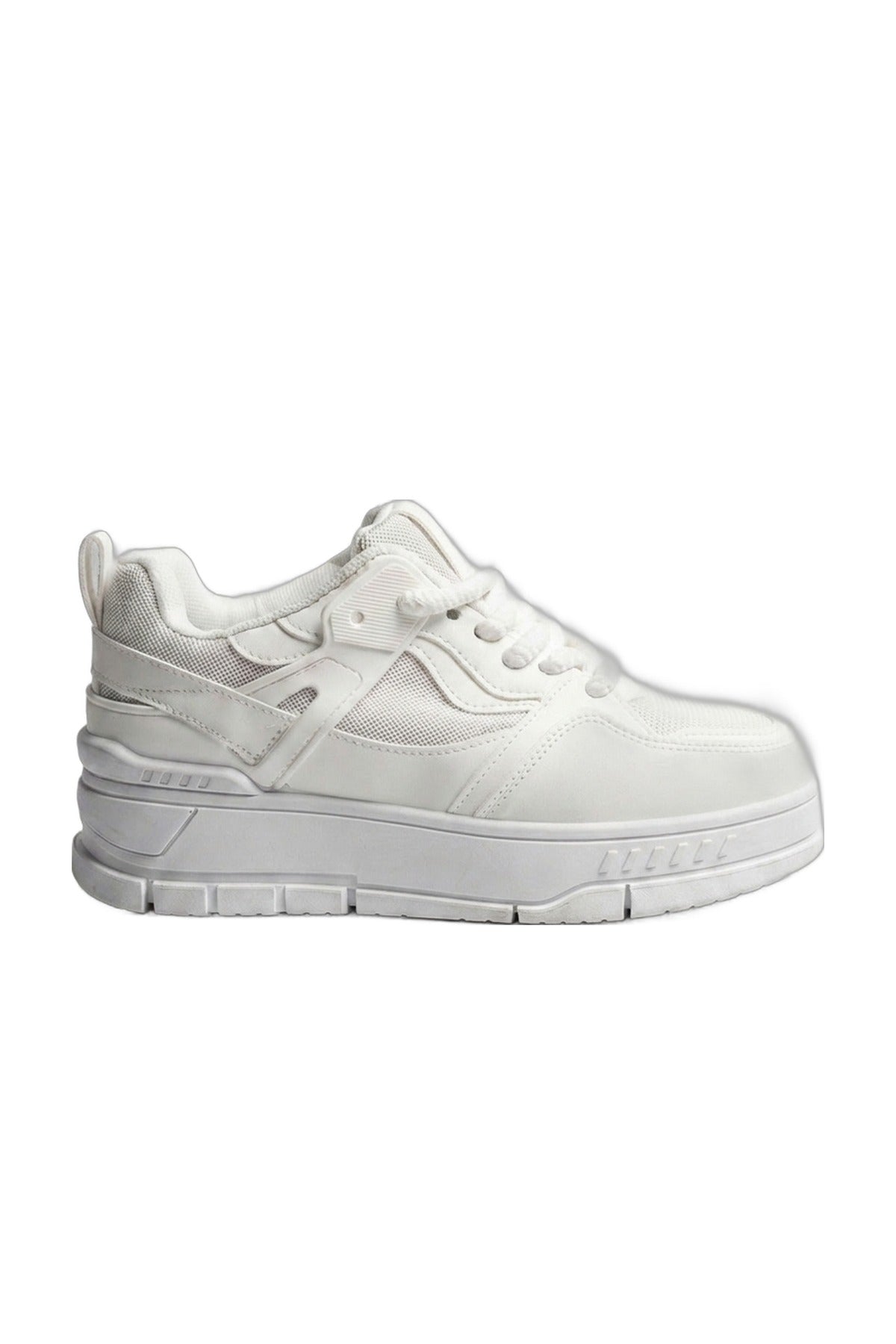 Genevieve Monochrome Chunky Sole Trainers - White_wb