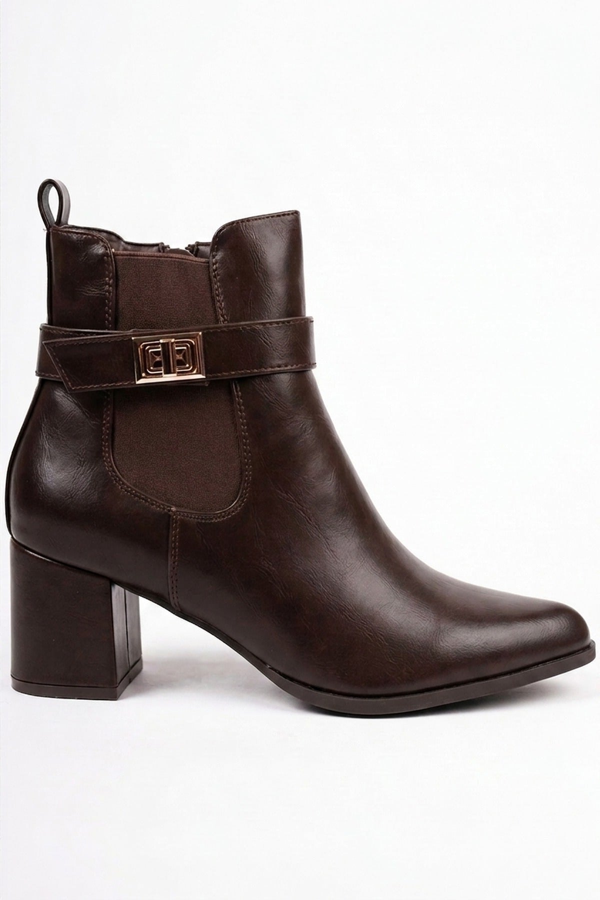 Genevieve Pointed Toe Block Heel Boots - Brown
