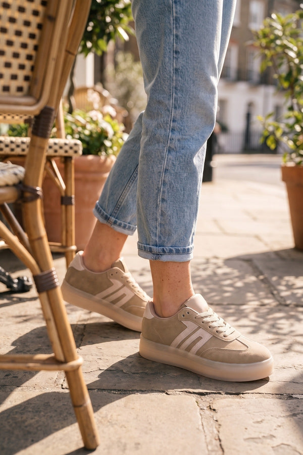 Genevieve Suede Effect Two Tone Trainers - BEIGE