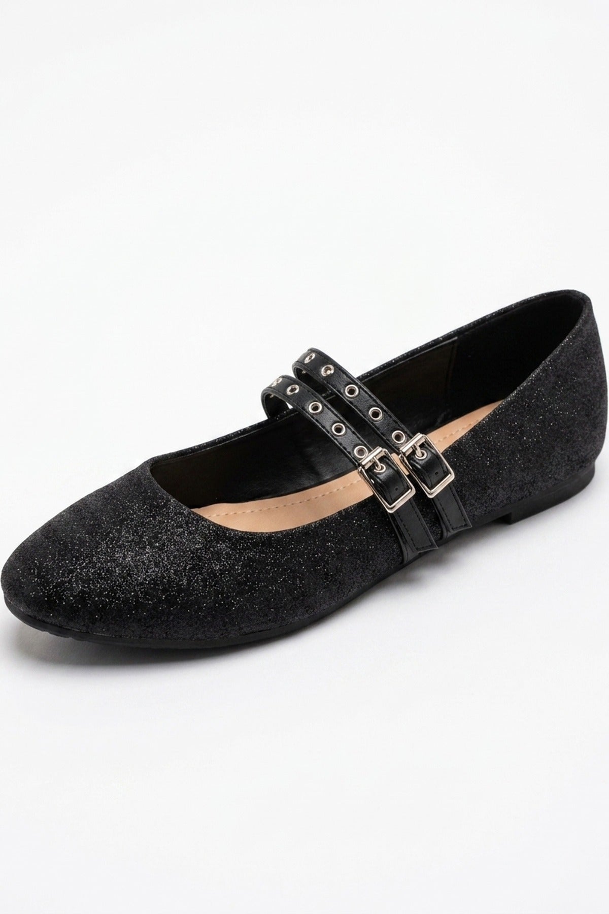 Cordelia Glittery Mary Jane Flats - Black