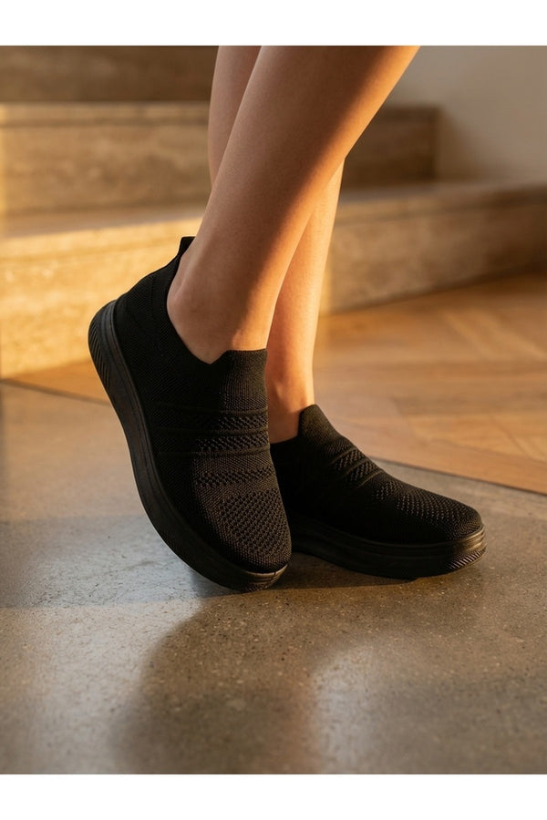 Grace Knit Slip On Trainers - Black
