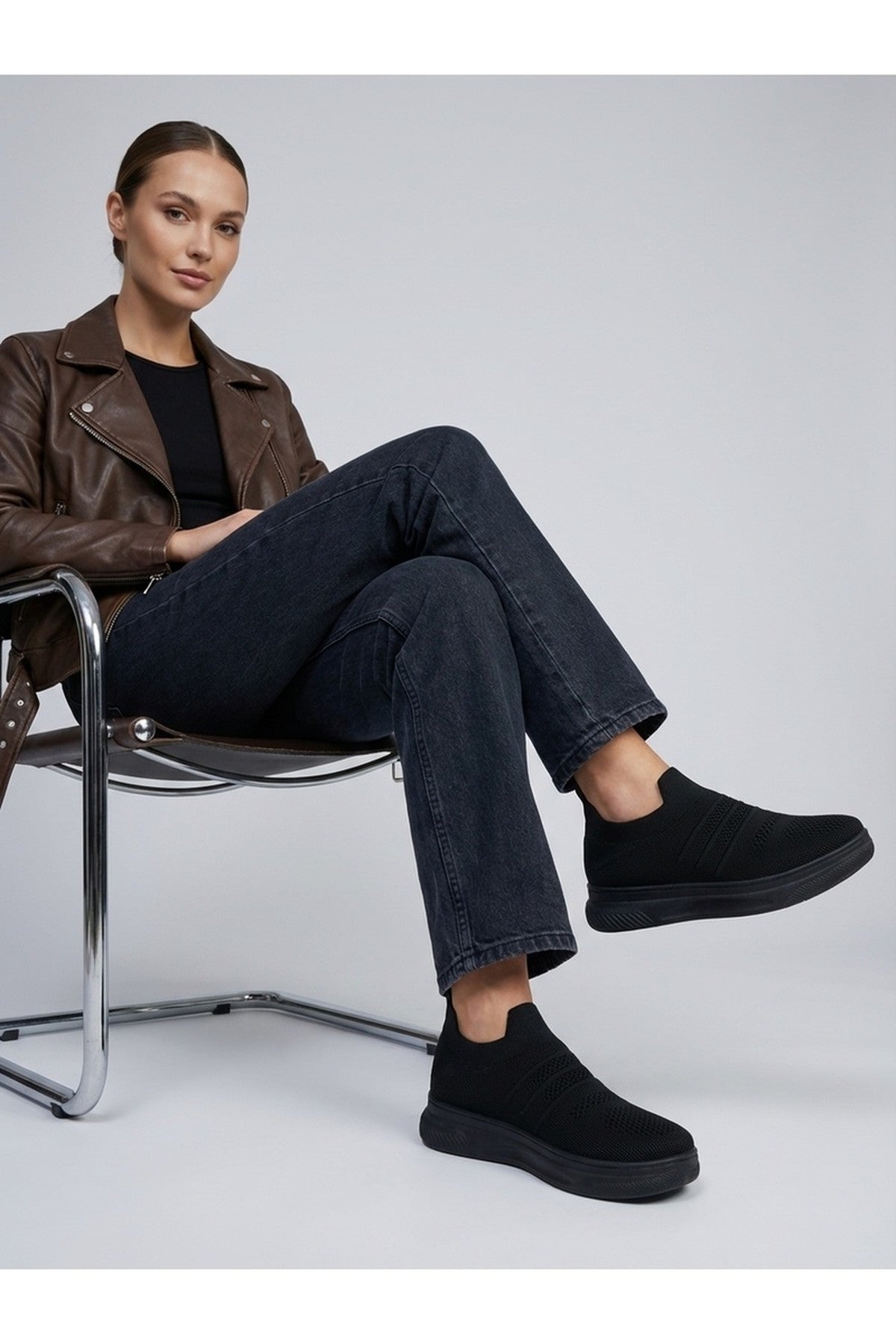 Grace Knit Slip On Trainers - Black