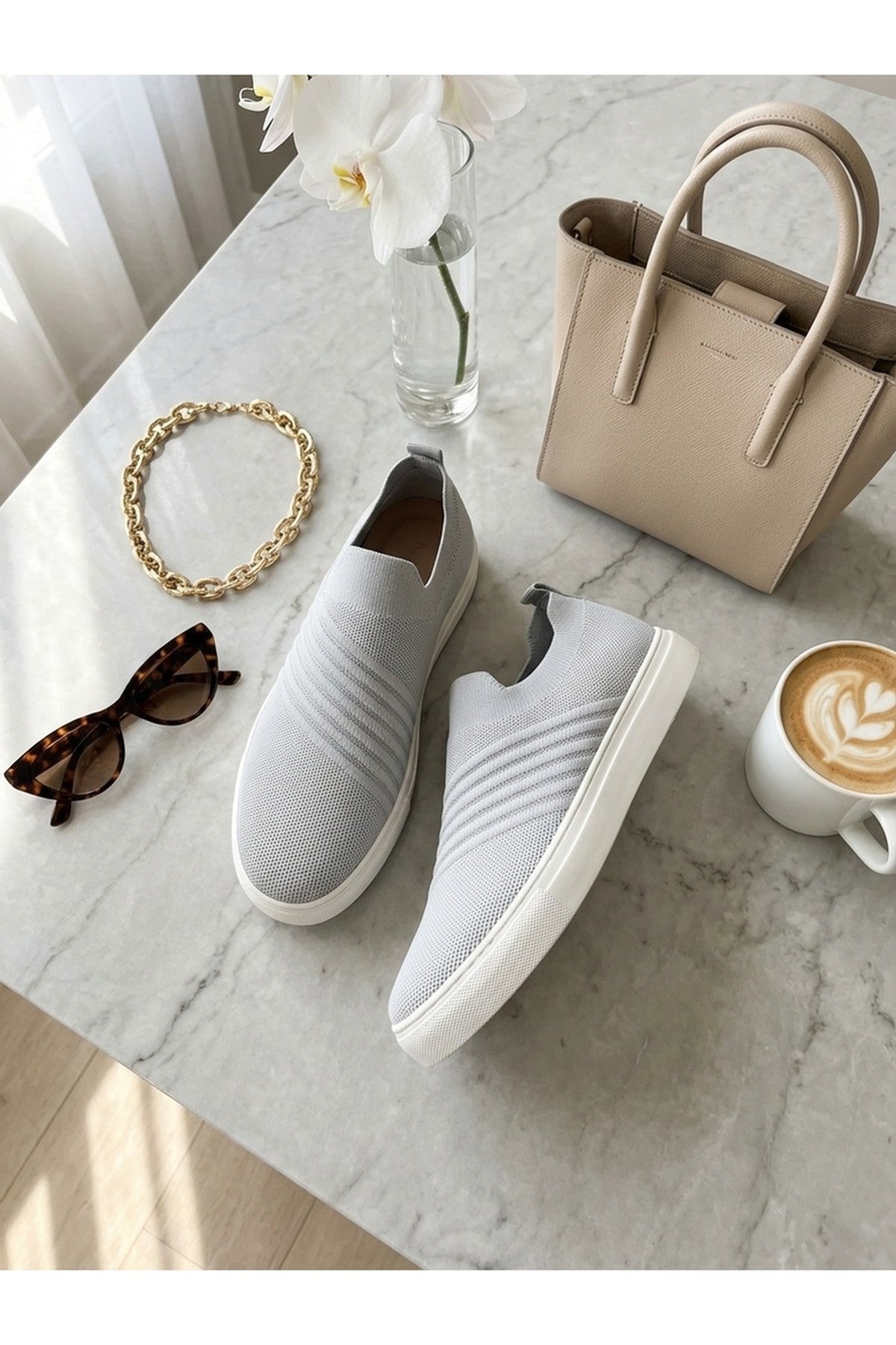 Grace Knit Slip On Trainers - Grey