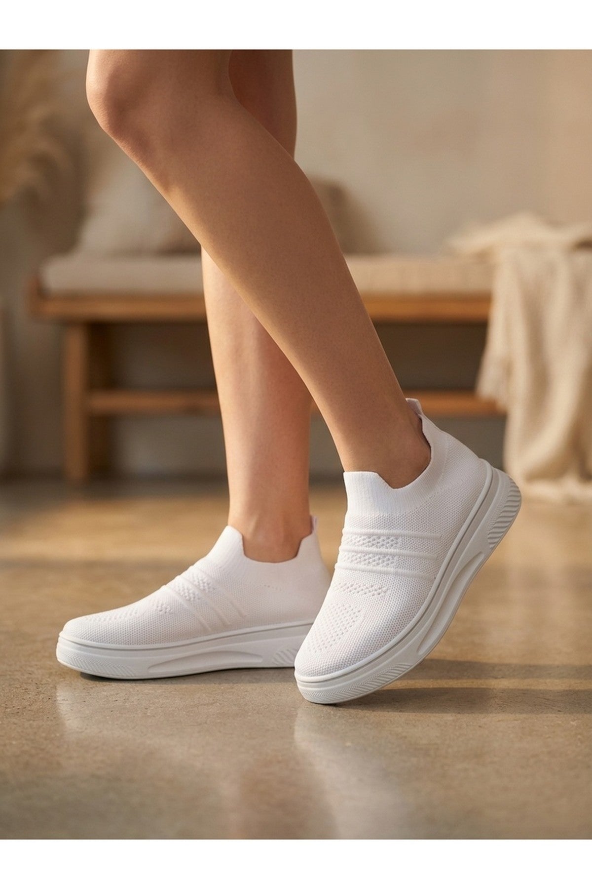 Grace Knit Slip On Trainers - White