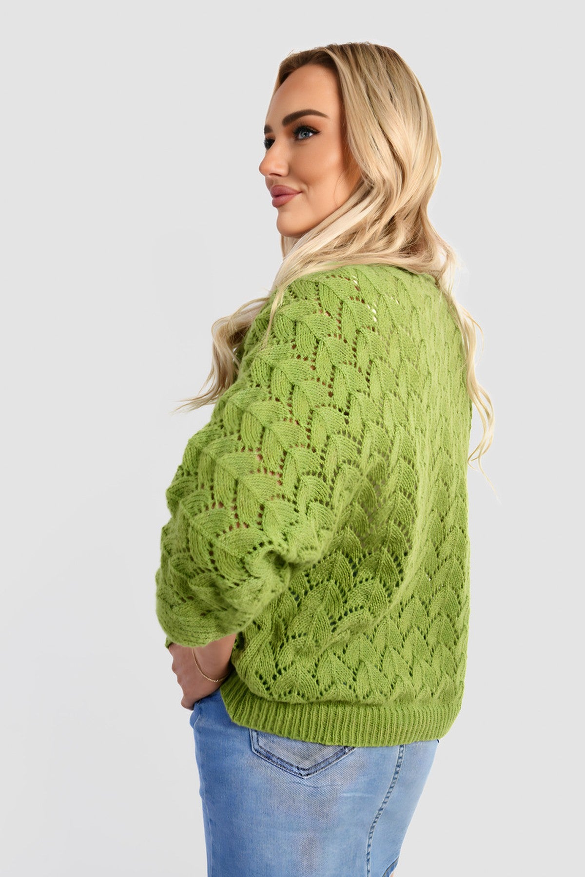 Eliza Half Sleeve Chunky Cable Knit Jumper - Green