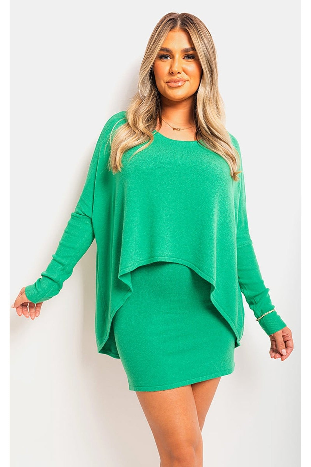 Joanna Oversized Long Sleeve Asymmetric Mini Dress - Green