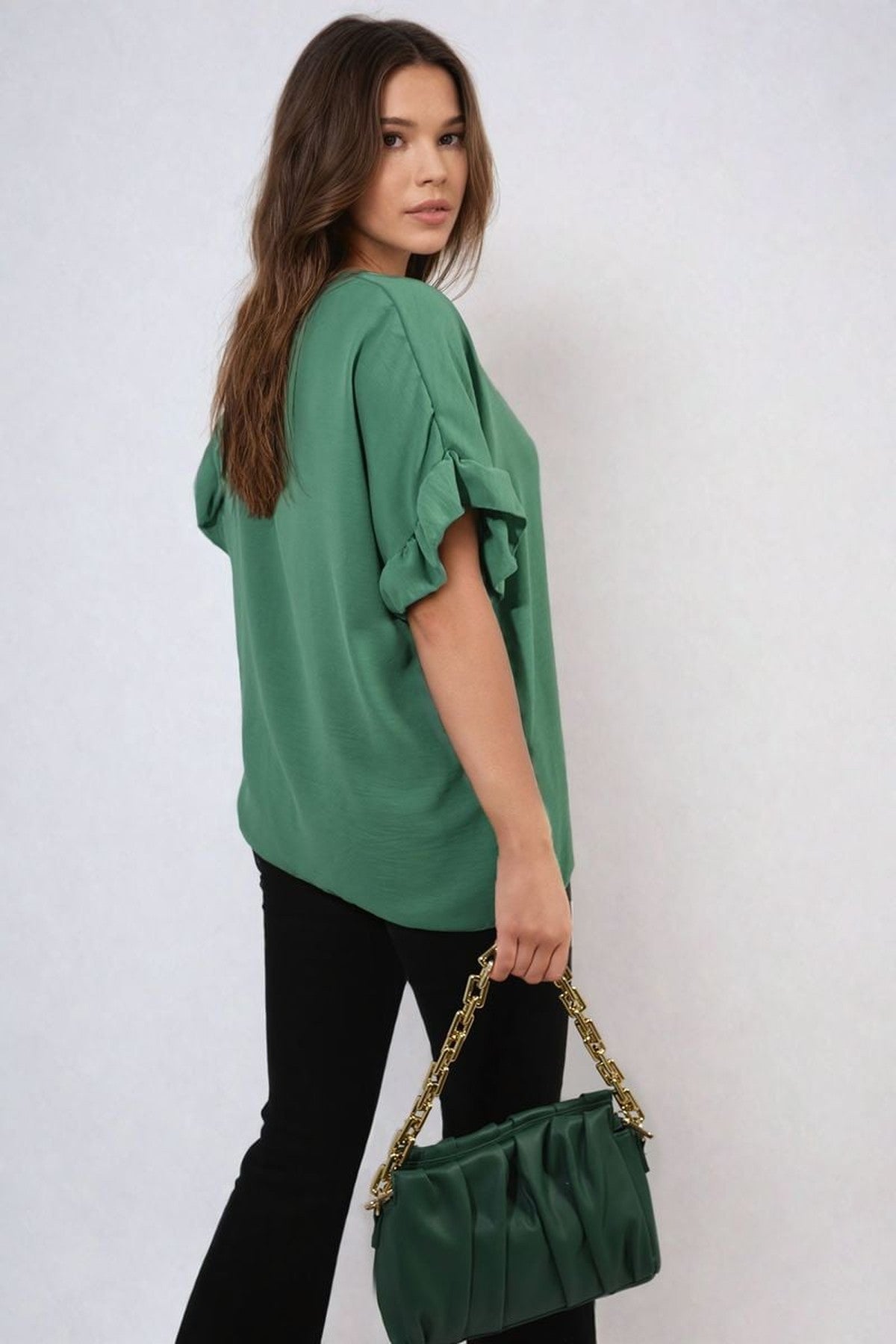 Alexandra Frill Sleeve Top - Green