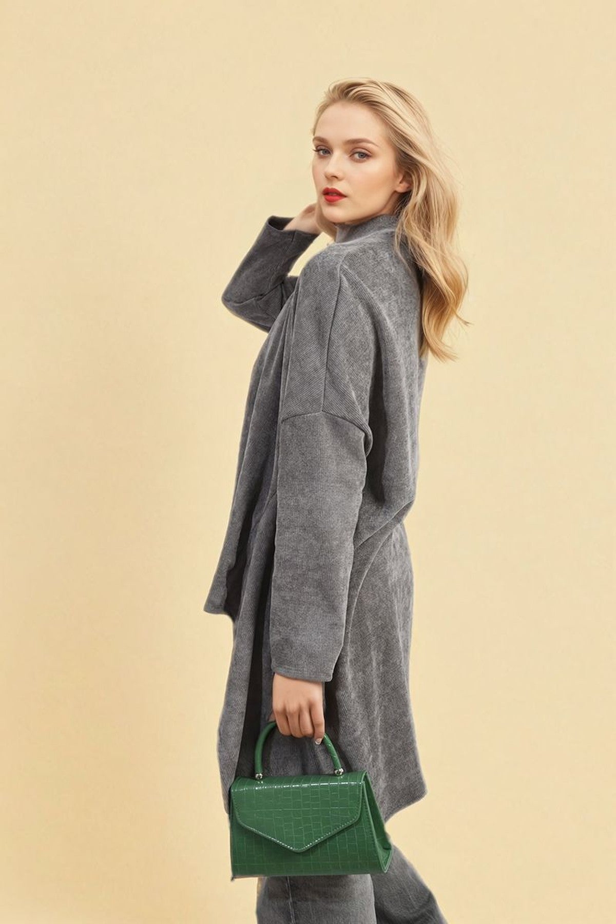 Lydia Open Front Long Back Knitted Cardigan - Grey