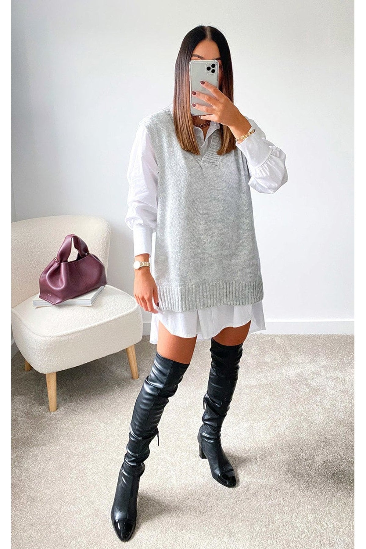 Lois Sleeveless Knitted Vest - Grey