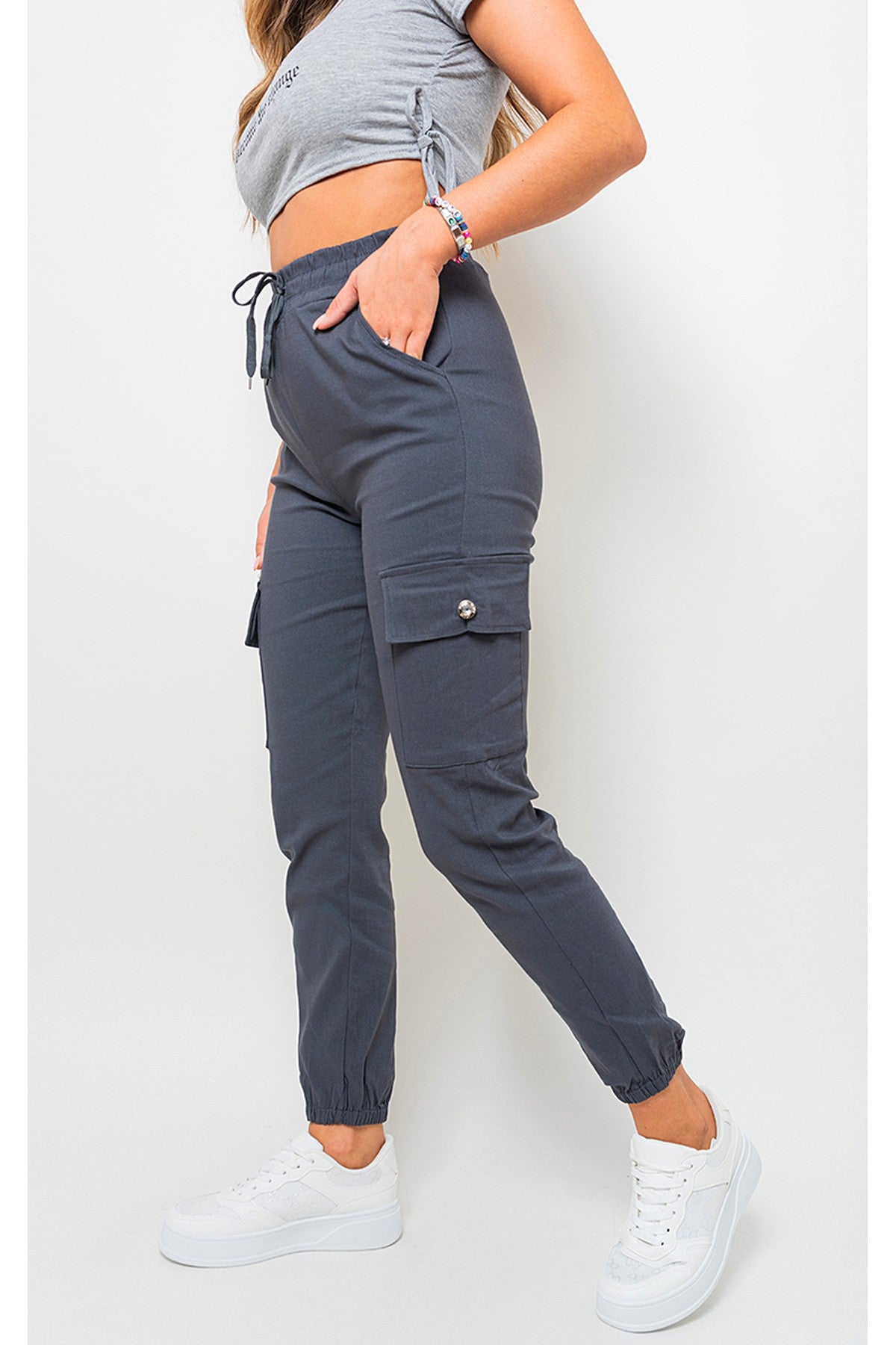 Sylvie Pocket Side Cargo Trouser - Grey