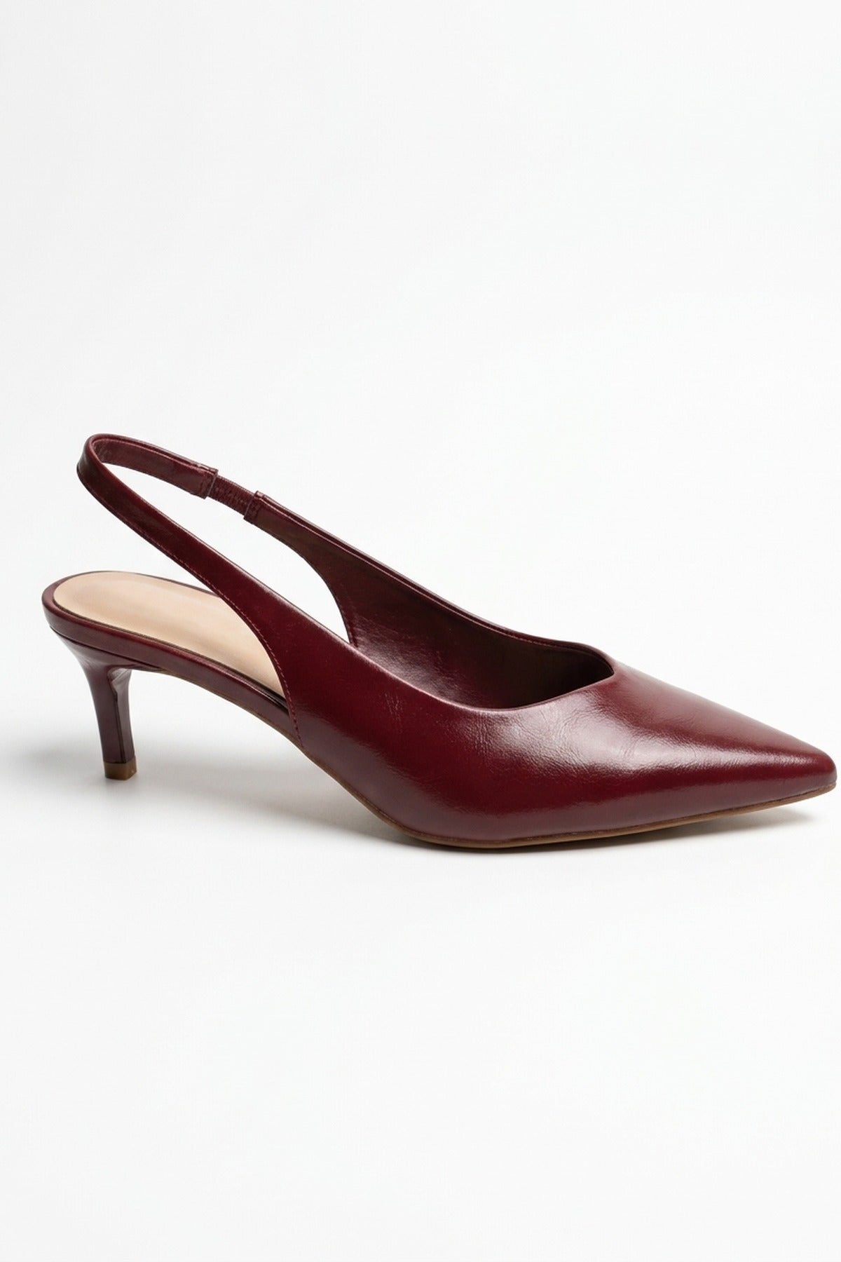 Cordelia Pointed Toe Slingback Kitten Heels - Wine