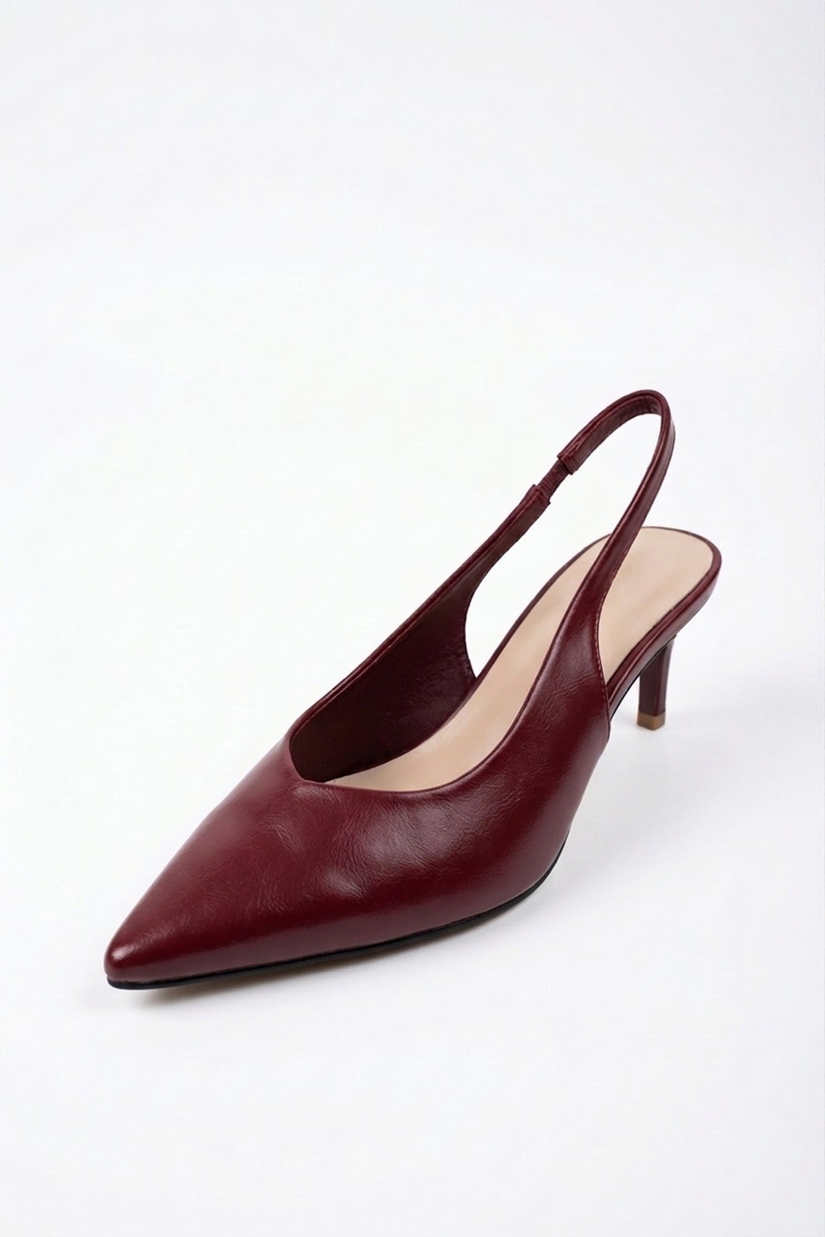 Cordelia Pointed Toe Slingback Kitten Heels - Wine