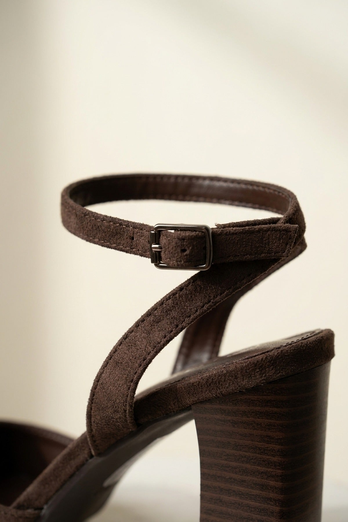 Edie Faux Suede Ankle Wrap Block Heels - Brown