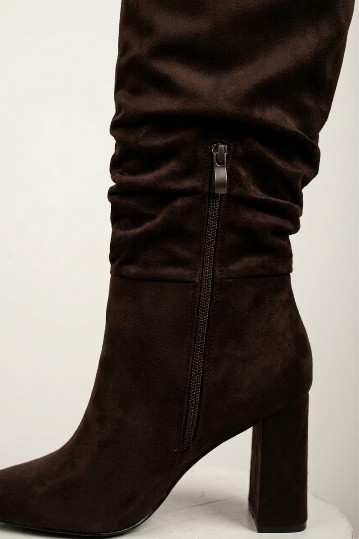 Vita Slouchy Faux Suede Knee High Block Heel Boots - Brown