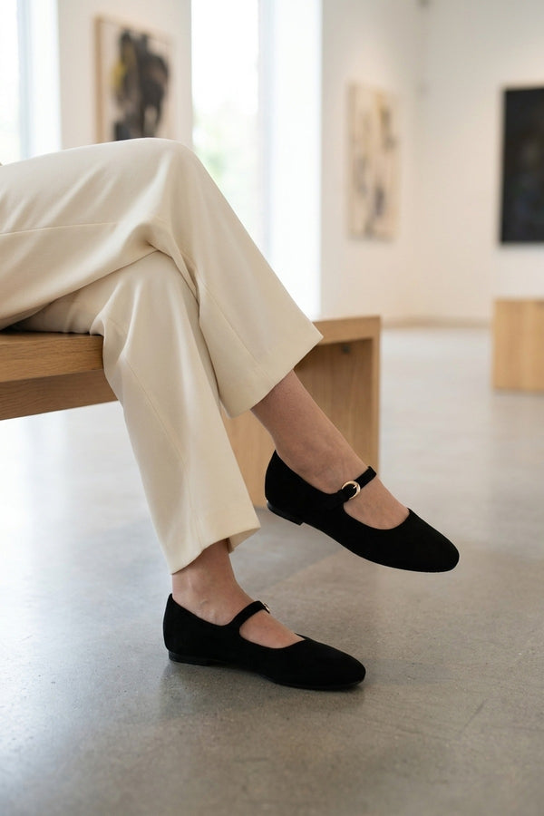 Constance Faux Suede Mary Jane Ballet Flats - Black