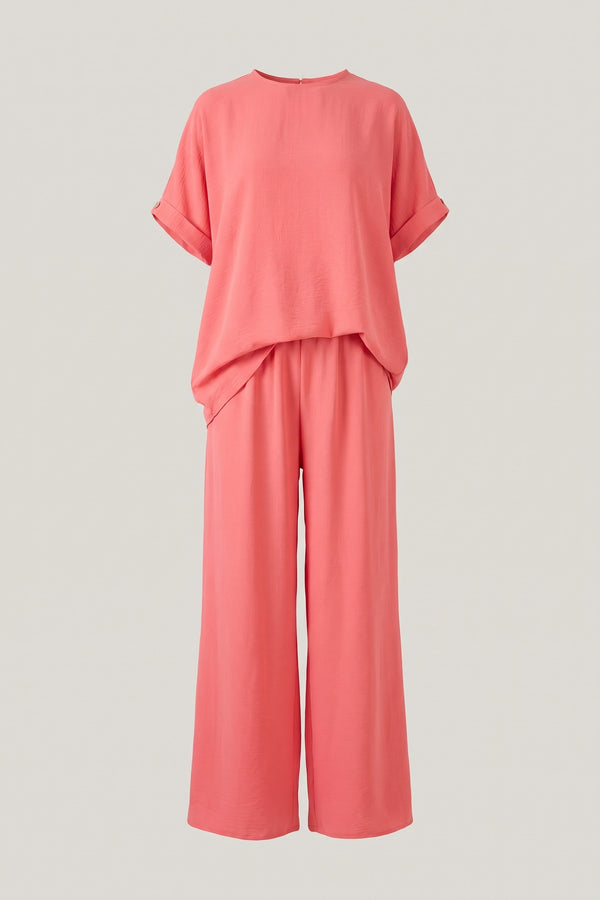 Hailey Oversized Top And Wide Leg Trousers Co-ord Set - Coral