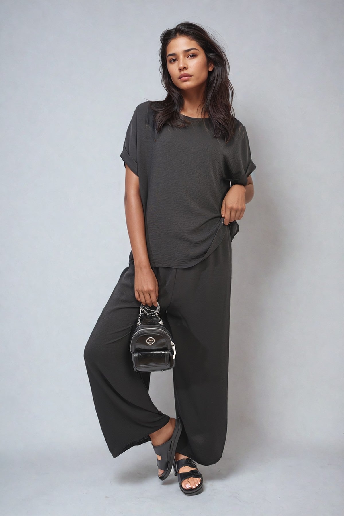 Hailey Oversized Top And Wide Leg Trousers Co-ord Set - Black