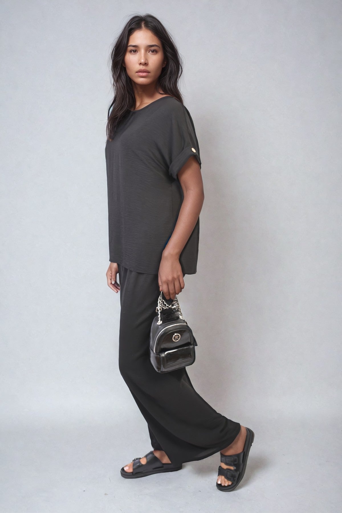 Hailey Oversized Top And Wide Leg Trousers Co-ord Set - Black