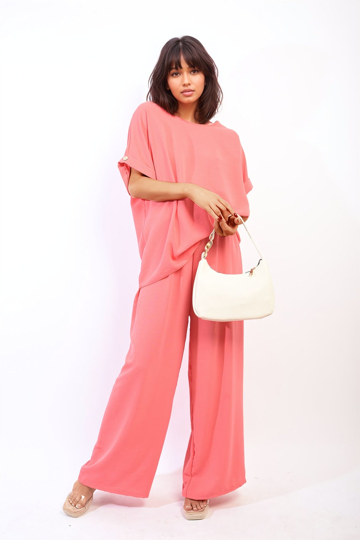 Hailey Oversized Top And Wide Leg Trousers Co-ord Set - Coral