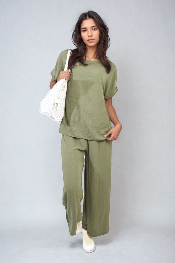 Hailey Oversized Top And Wide Leg Trousers Co-ord Set - Khaki