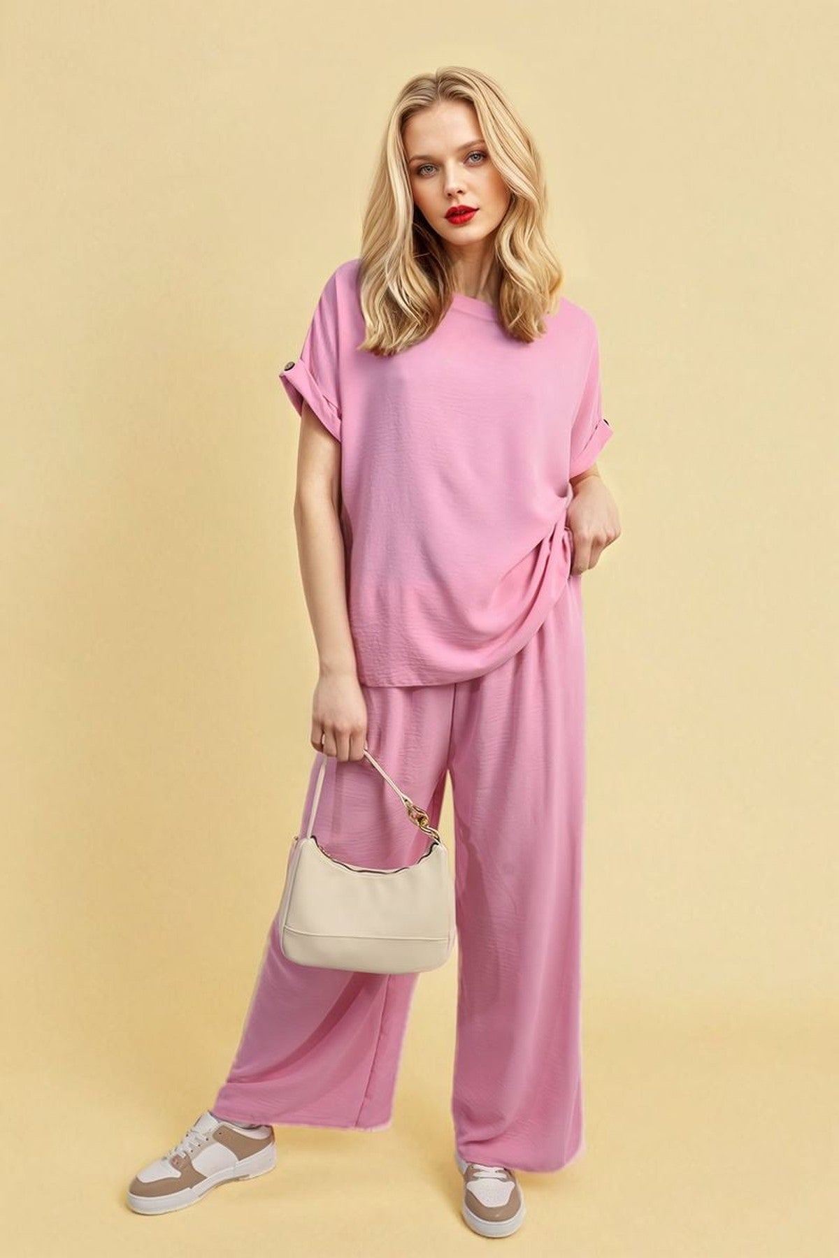 Hailey Oversized Top And Wide Leg Trousers Co-ord Set - Pink