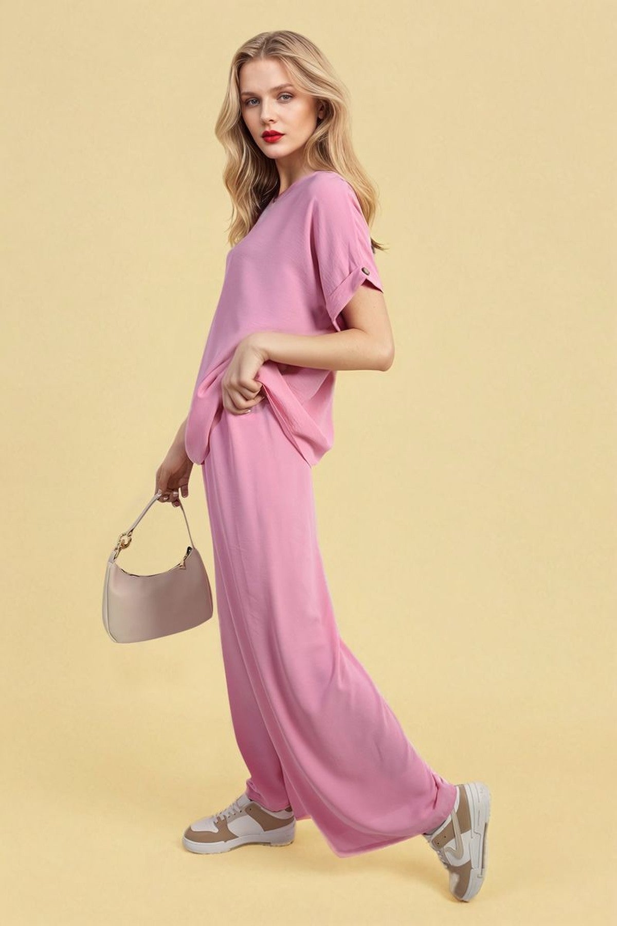 Hailey Oversized Top And Wide Leg Trousers Co-ord Set - Pink