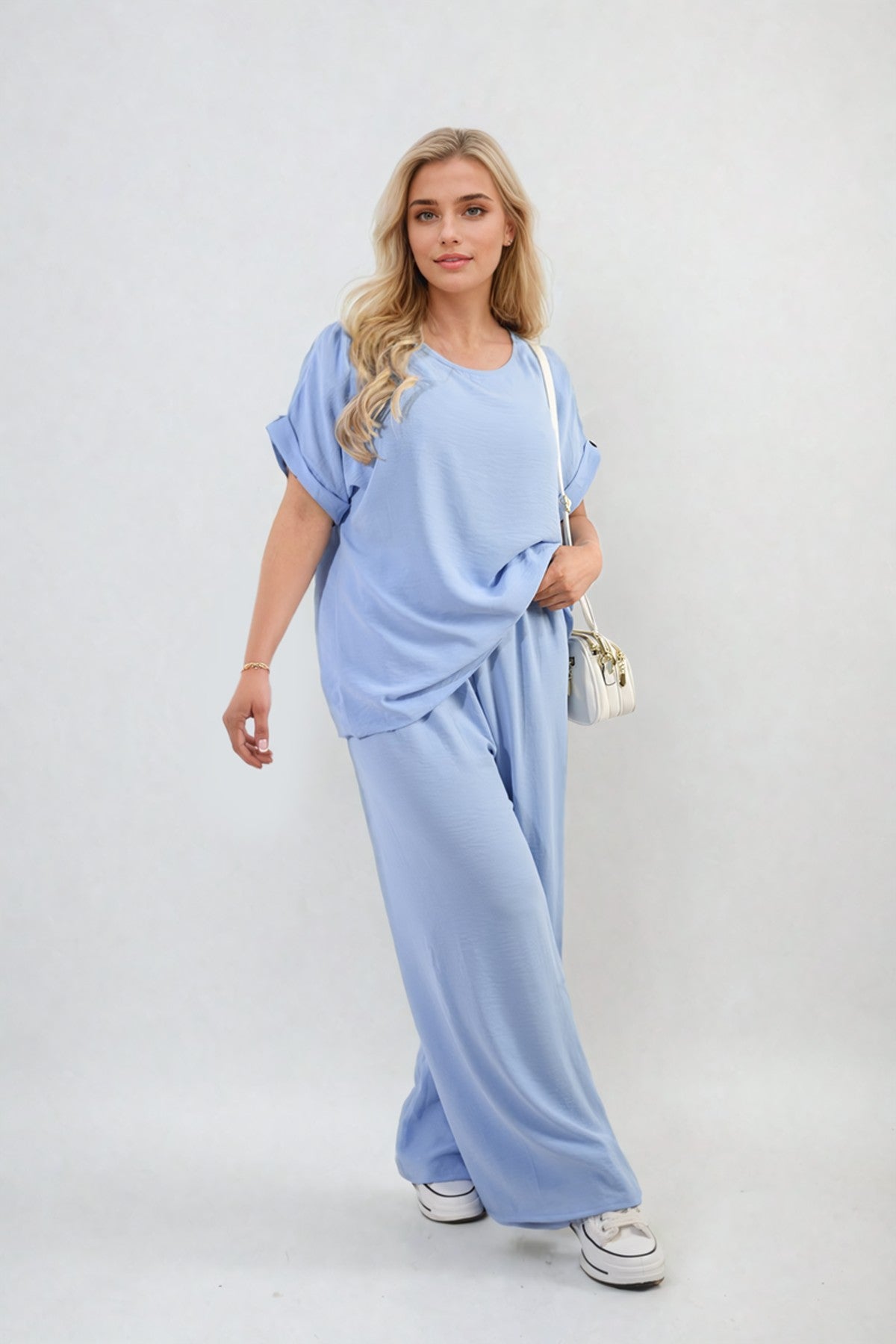Hailey Oversized Top And Wide Leg Trousers Co-ord Set - Sky Blue