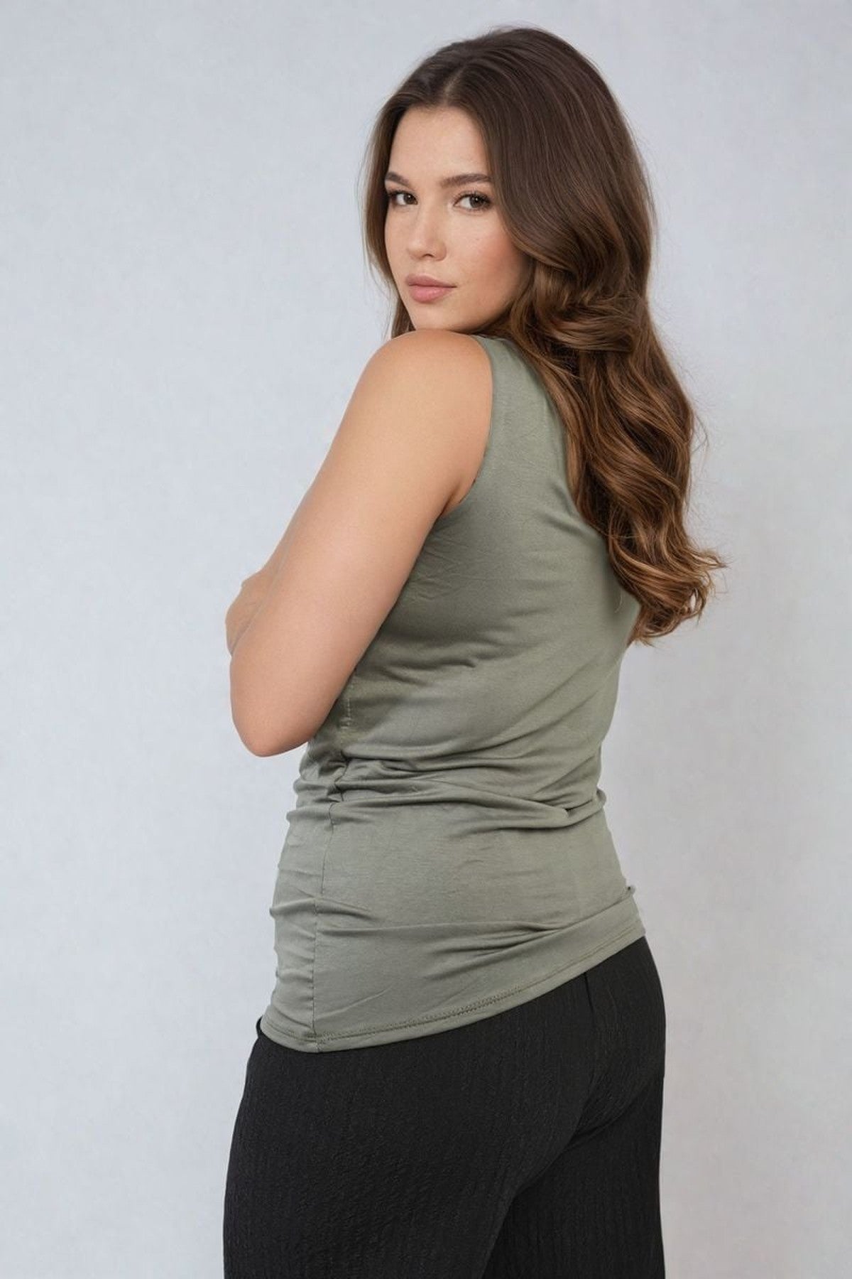 Hallie Scoop Neck Tank Top - Khaki