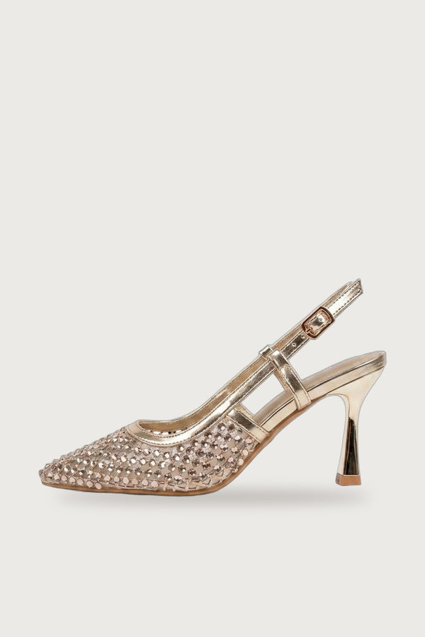 Constance Crystal Embellished Pointed Toe Heels - Gold