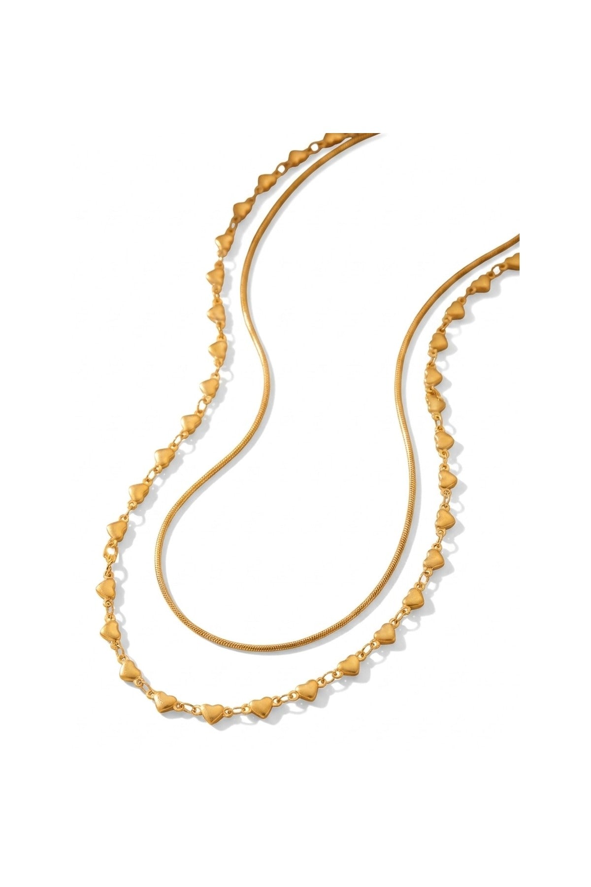 Hiyaf Double Layer Hearts Necklace - Gold_wb