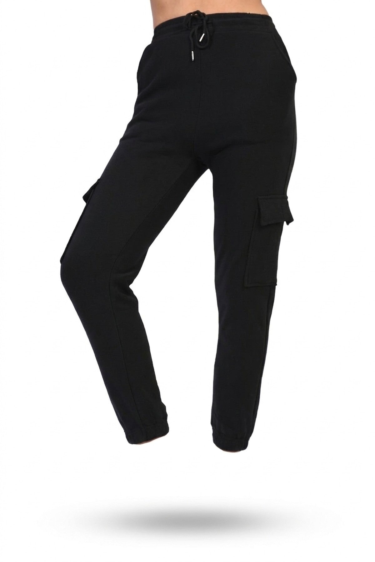 Holly Fleece Lined Cargo Pocket Trouser With Drawstring - Black_wb
