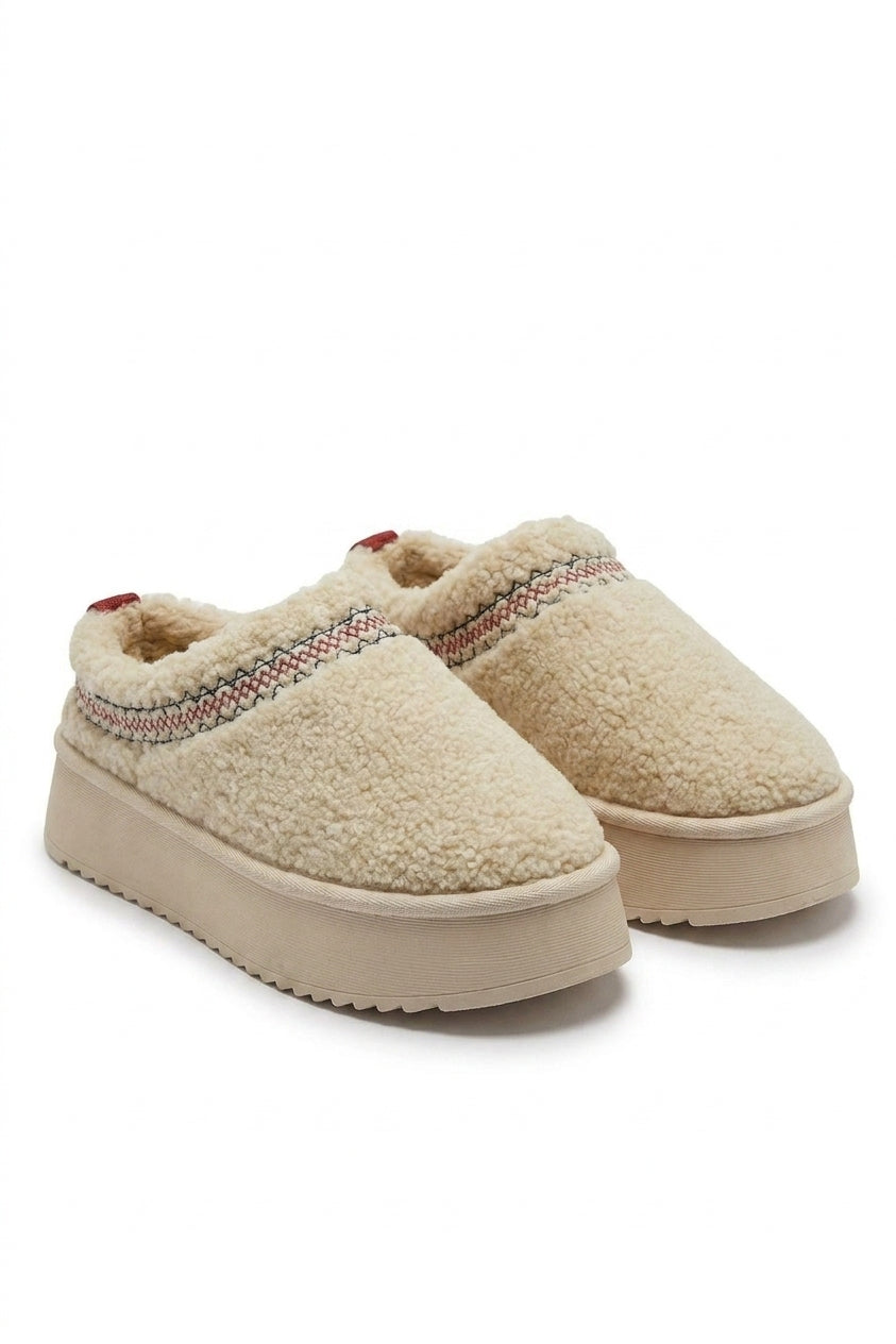 Cora Ankle Cozy Plush Lining Thick Sole Fluffy Slippers - Beige