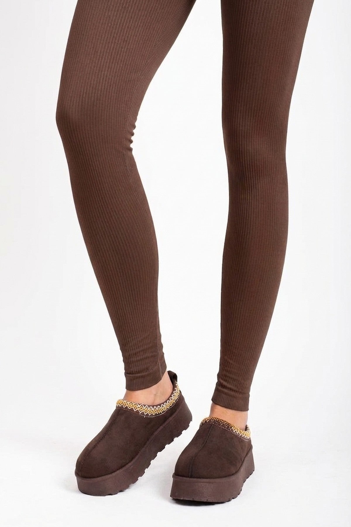 Jolene Aztec Detail Low Ankle Platform Slipper Boots - Brown