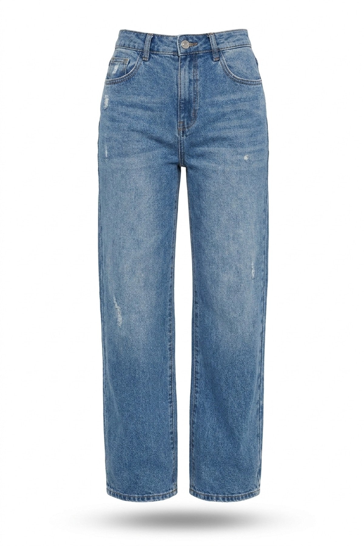 Chana Back Statement Distressed Straight Leg Jeans - Denim_wb