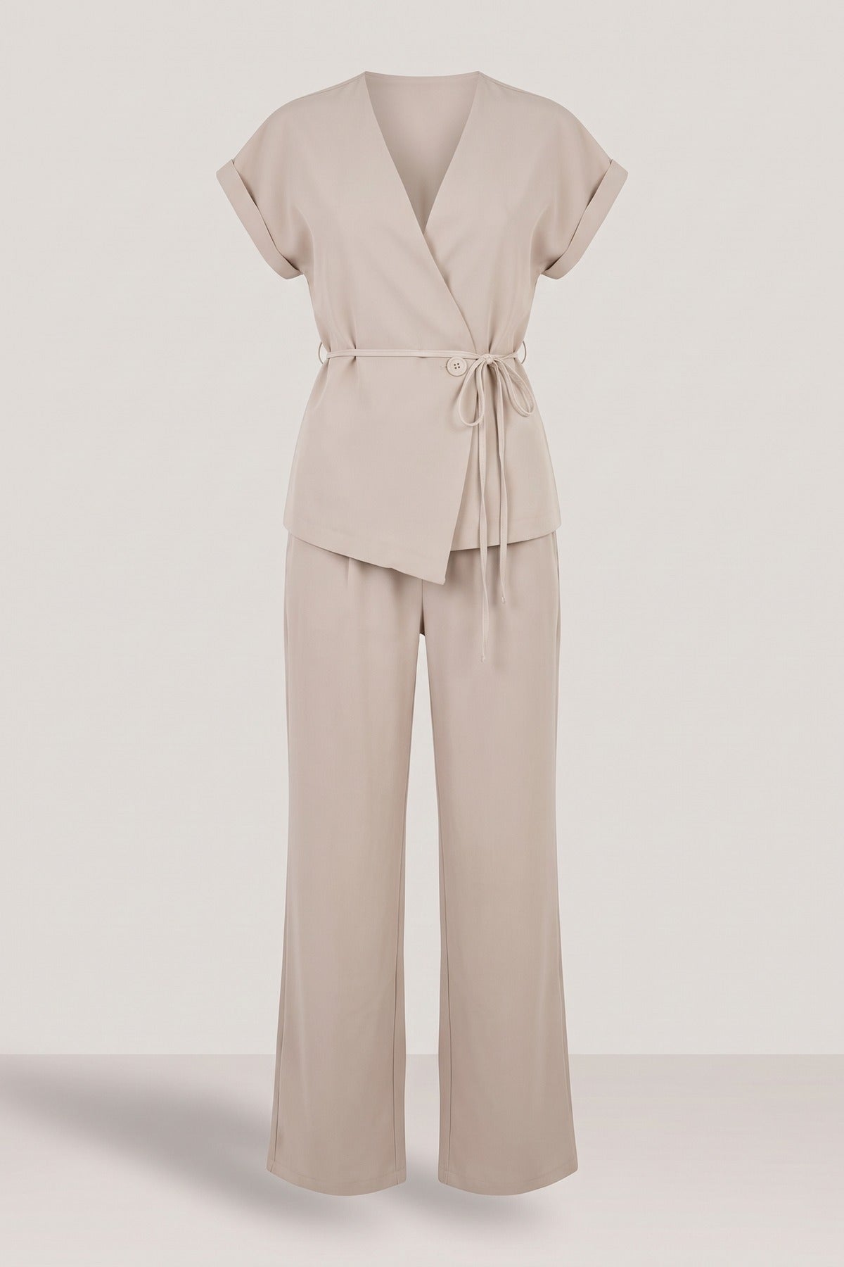 Vera Belted Sleeveless Vest Top And Trouser Co-ord Set - Beige
