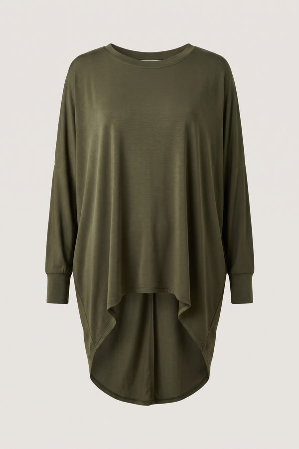 Emmy Casual Long Sleeve Loose Fit Top - Khaki