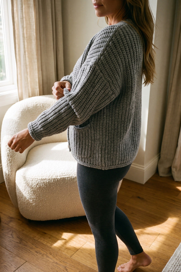Melissa Chunky Cable Button Knit Cardigan - Grey