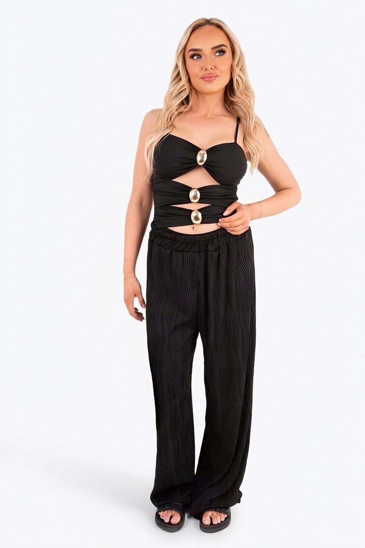Madelyn Cut Out Sleeveless Bodysuit - Black_wb