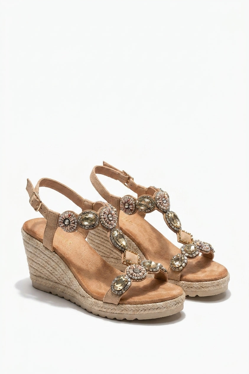 Kalina Embellished Espadrille Wedge Sandals - Beige_wb