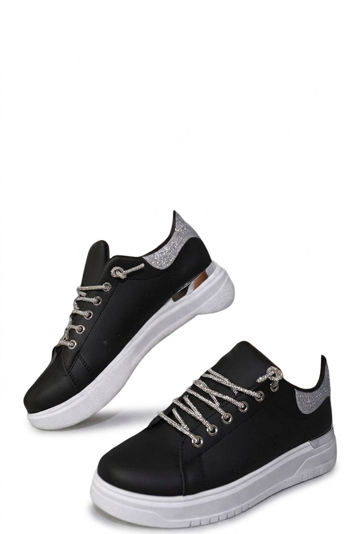 Callie Embellished Lace Platform Trainers - Black_wb