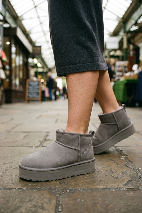 Jazlyn Faux Fur Lined Ankle Platform Mini Boots - Grey