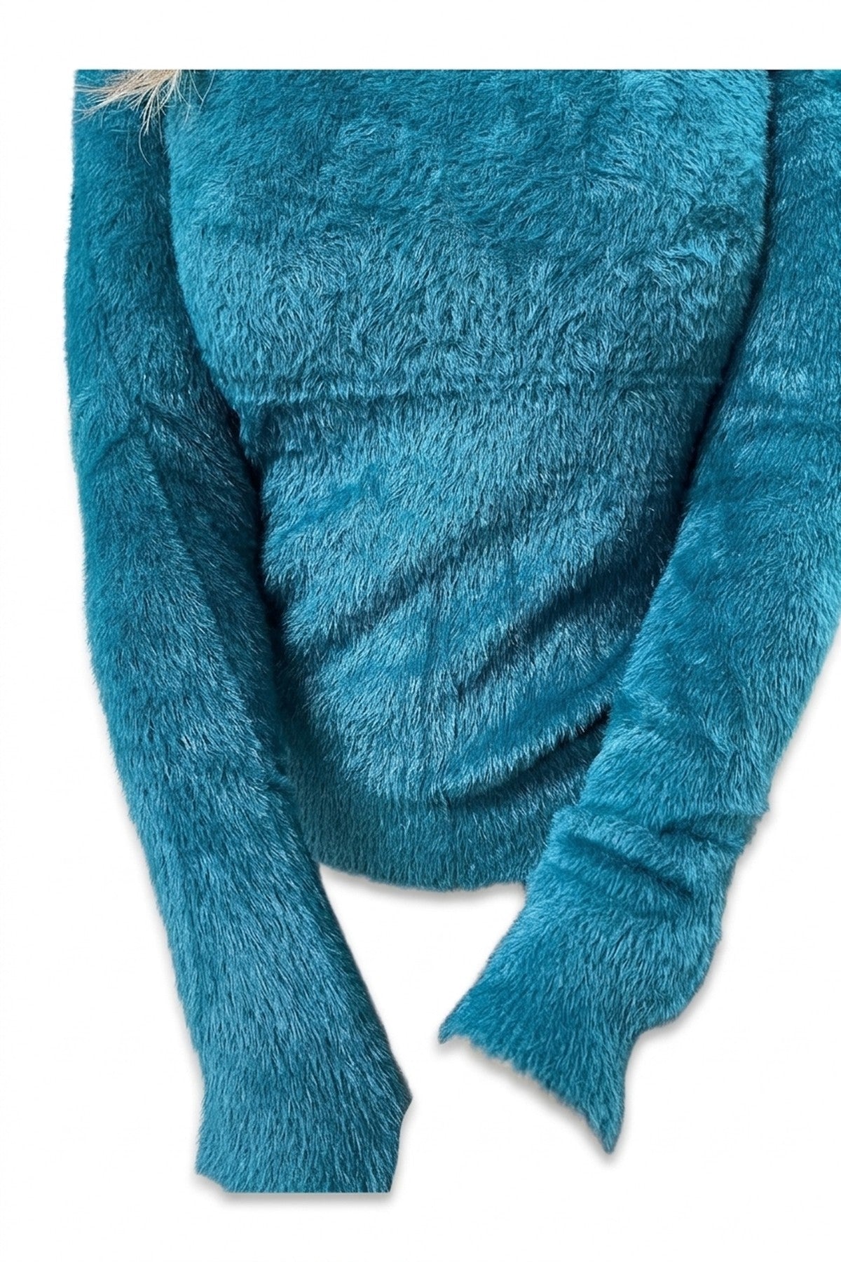 Stella Fitted Long Sleeve Fluffy Knitted Top - Teal_wb