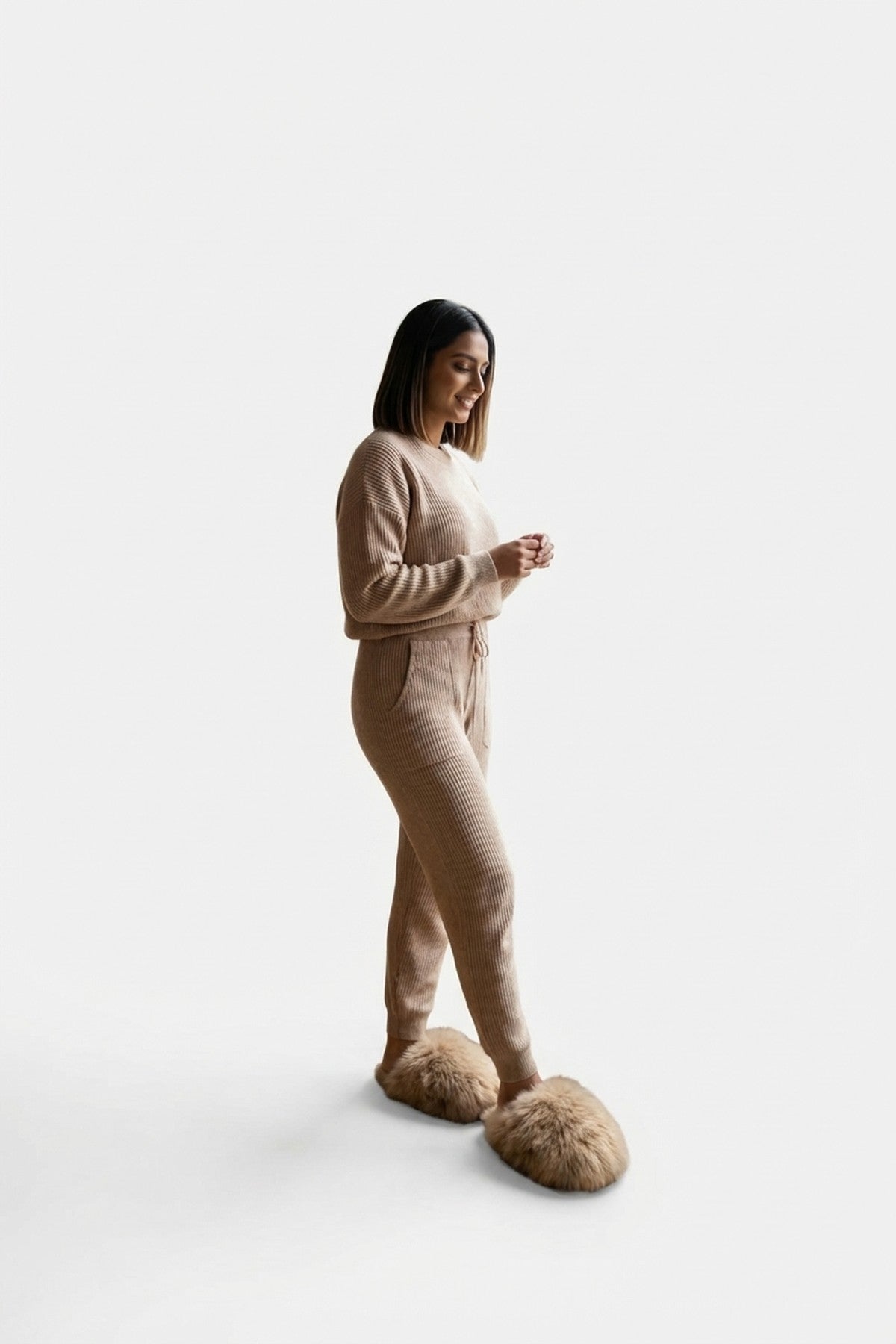 Nadia Fluffy Faux Fur Slippers - Camel